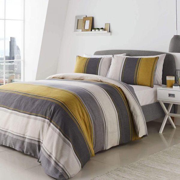 Betley Grey and Yellow Duvet Cover Sets Striped Striped Bed Set