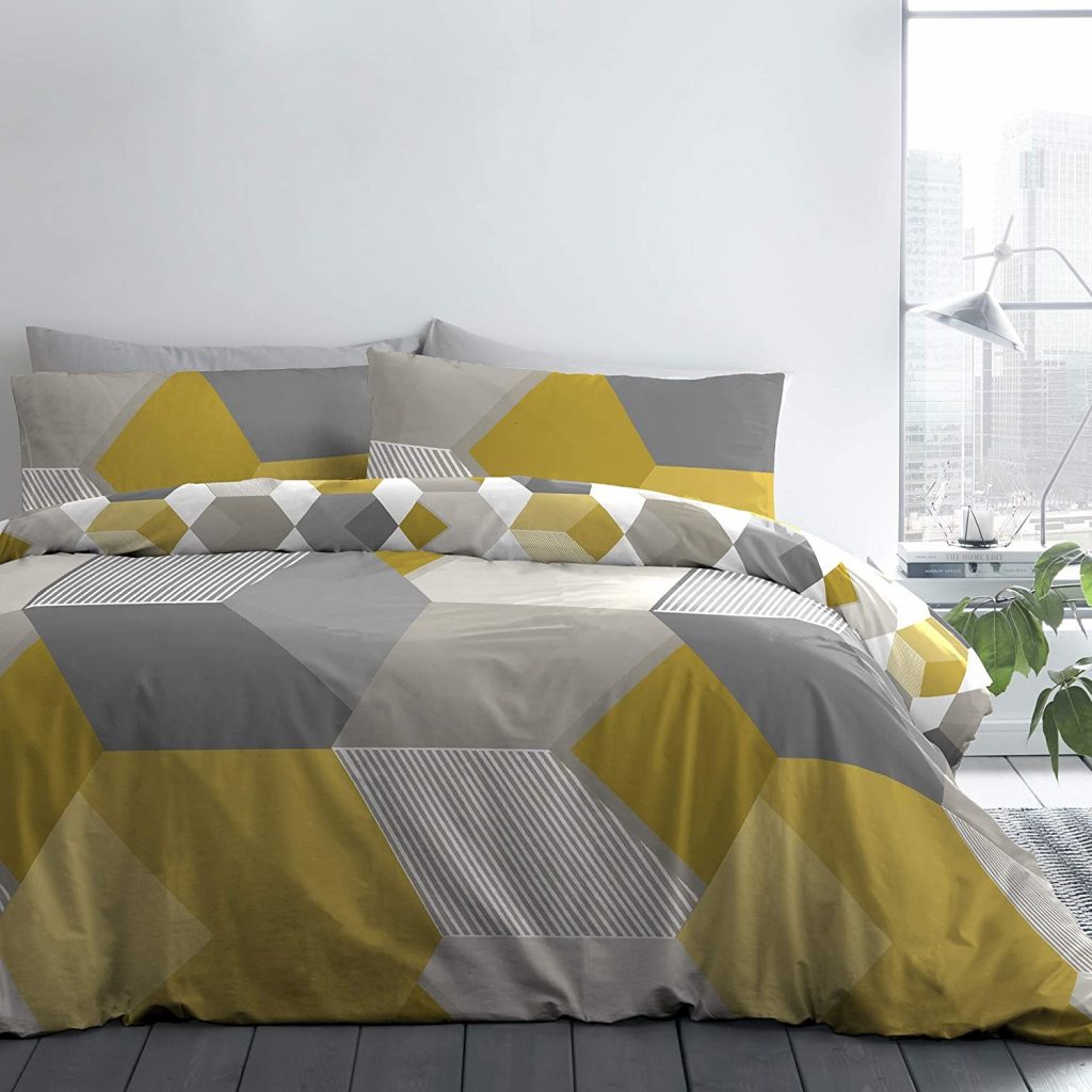 Hexagon Yellow & Grey Duvet Cover Set Patterned Duvet Covers