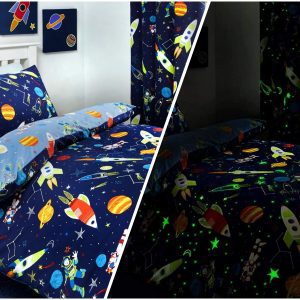 kids glow in the dark bed set and curtains