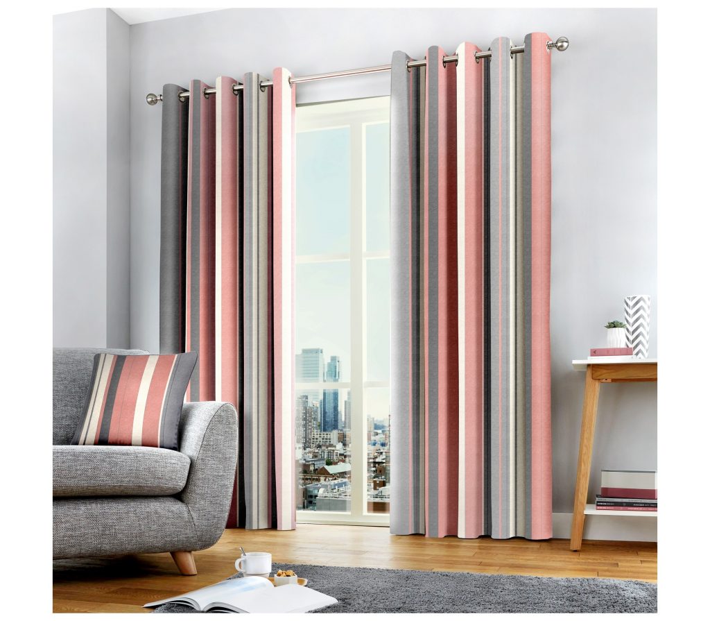 Whitworth Stripe Curtains UK Pink & Grey striped lined Eyelet RMC
