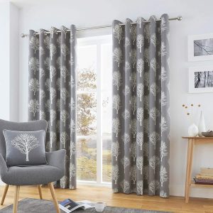 woodland tree curtains grey