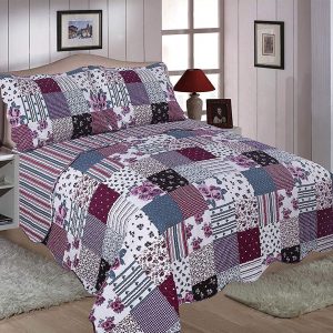 freya purple mauve quilted bedspread patchwork bedding