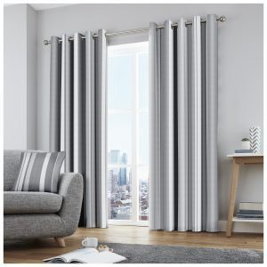 Whitworth Stripe Grey Pair Eyelet Curtains by Fusion
