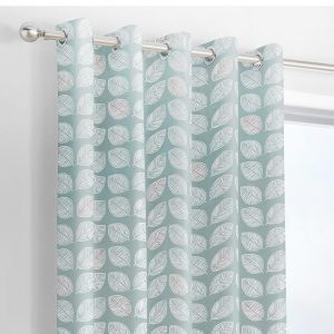 Delft Duck Egg Blue Leaf Print Eyelet Curtains by Fusion