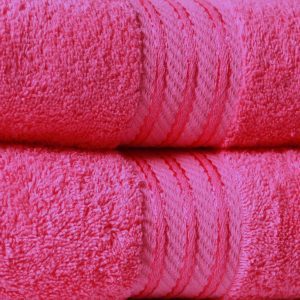 neon pink egyptian cotton towels with 3 stripe border. bright pink towels, hot pink