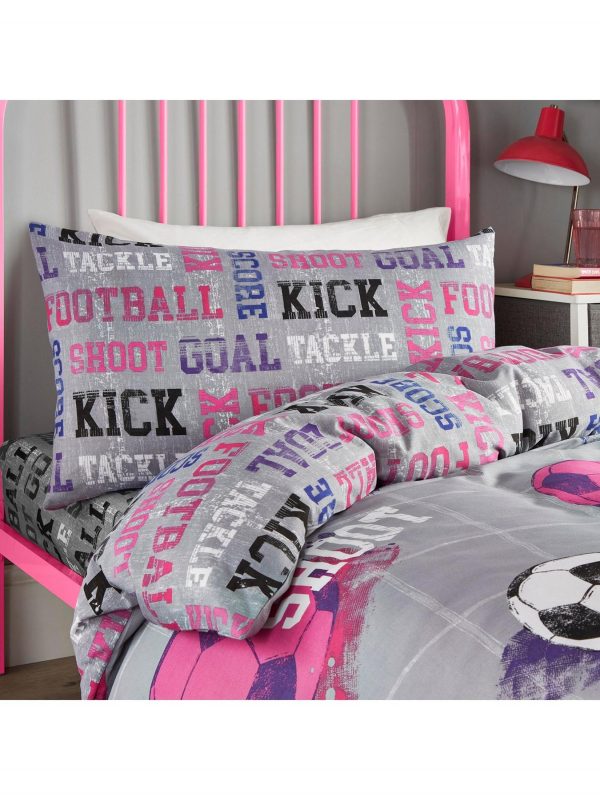 football duvet cover set in single and double size pink and grey reversible pattern