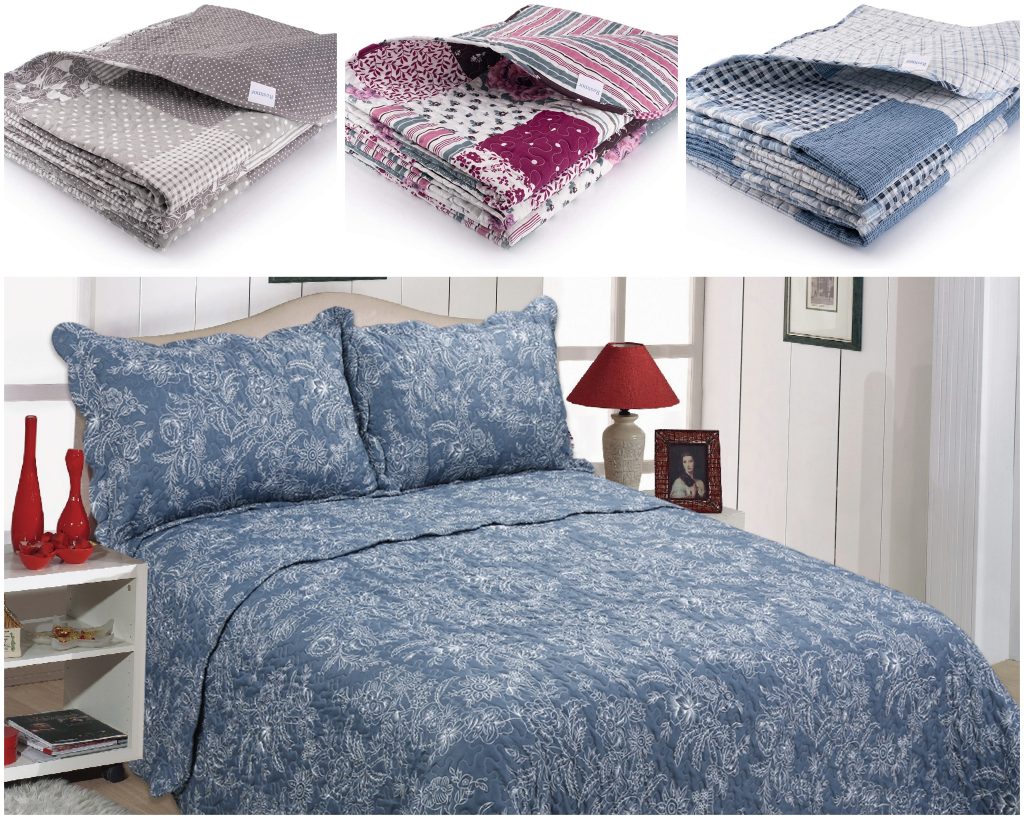 Quilted Bedspreads Grey, Blue, Purple bedding sets Patchwork
