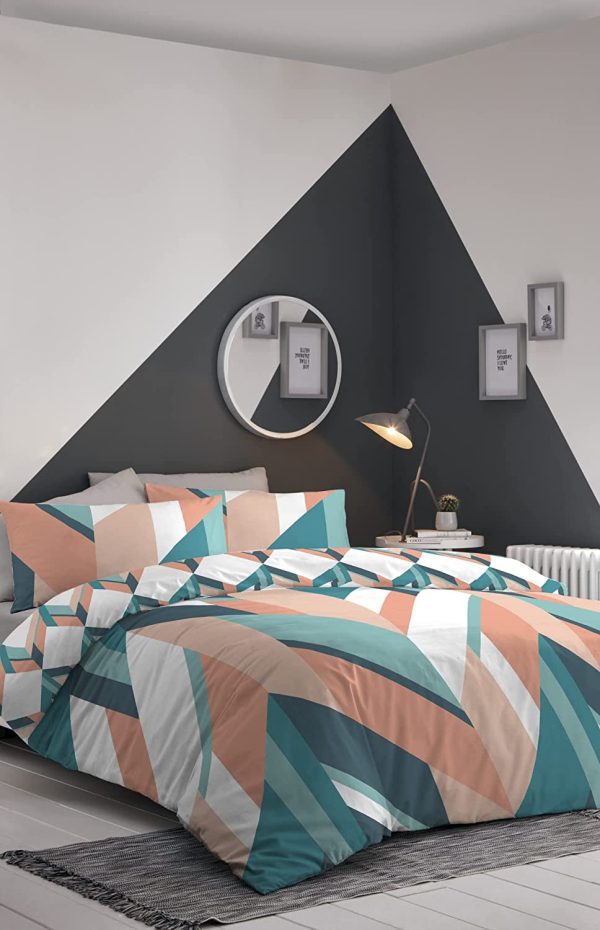 Anderson Bedding Set with Free Fitted Sheet Teal Geometric Duvet Cover
