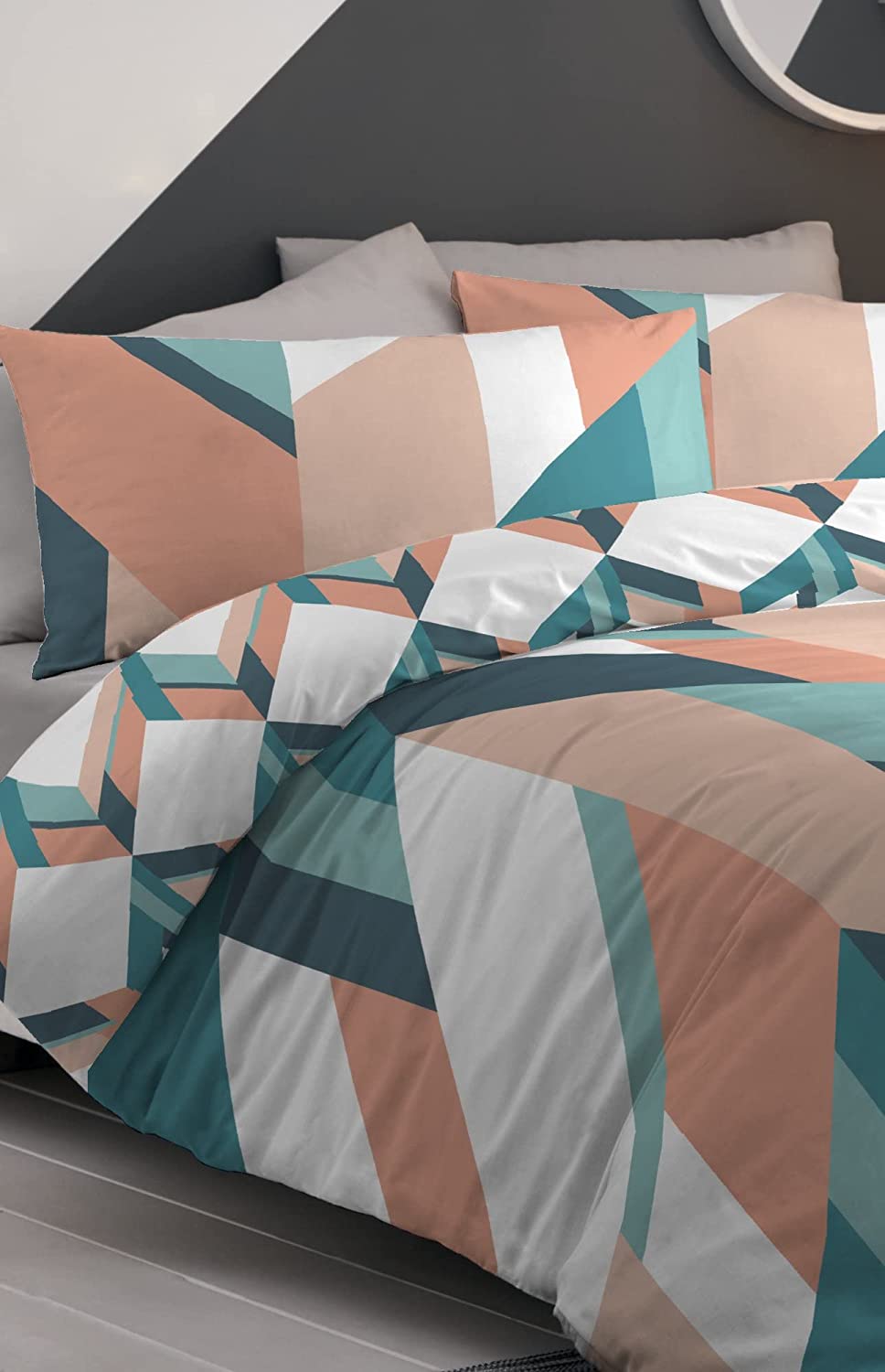 Anderson Bedding Set with Free Fitted Sheet Teal Geometric Duvet Cover
