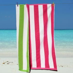 Large pink stripe beach towel – quick-dry, soft 100% cotton, oversized towel for beach or holiday in the UK