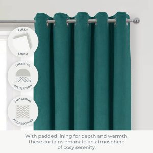bottle green eyelet curtains thermal velour luxury interlined