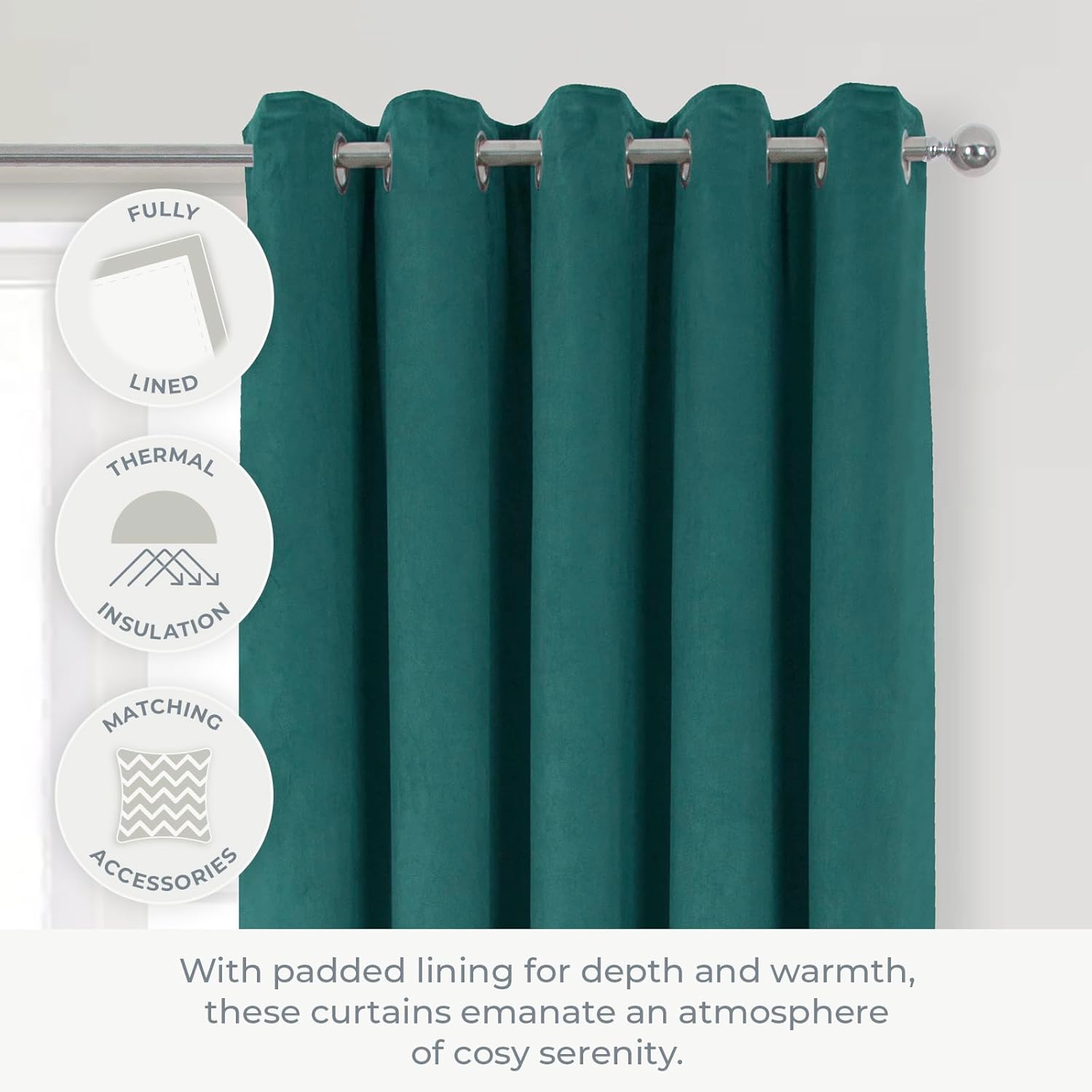 bottle green eyelet curtains thermal velour luxury interlined