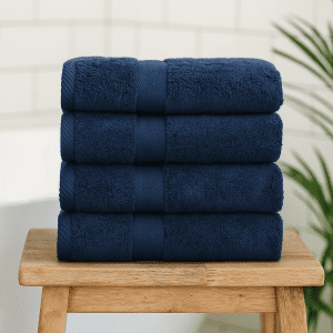 Luxury navy blue bath towels – 600 GSM combed cotton with chevron border design