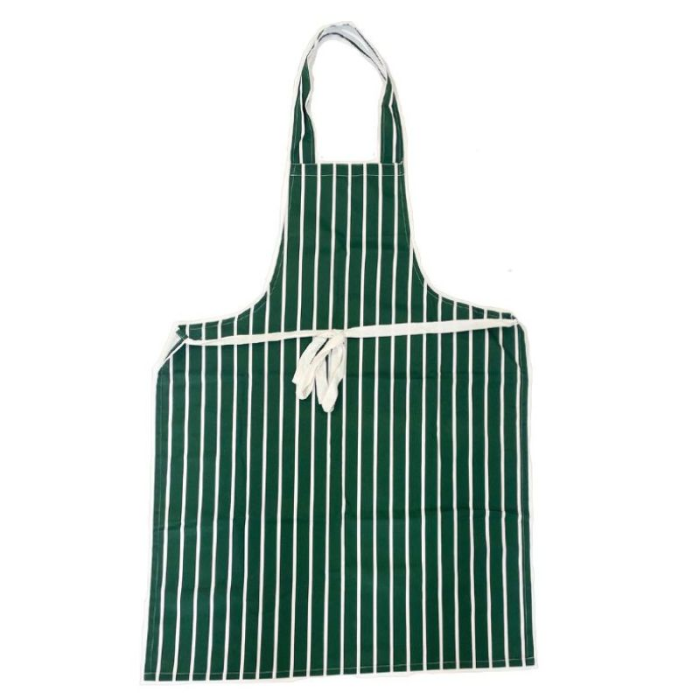 green stripe cotton apron with adjustable waist tie