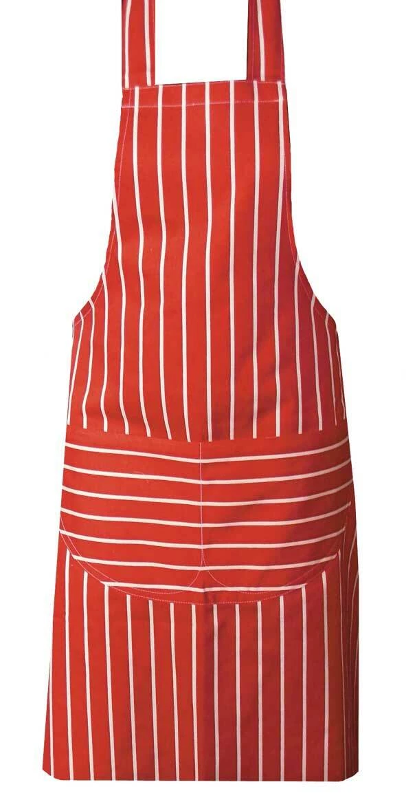red stripe chefs apron with double front pocket